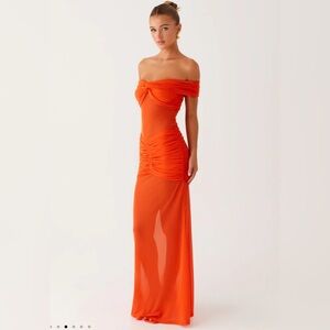 Peppermayo Orange Off Shoulder Mesh Maxi Dress Size XS (AUS 4 / US 2)